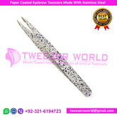 Paper Coated White Eyebrow Tweezers With SS pointed tip